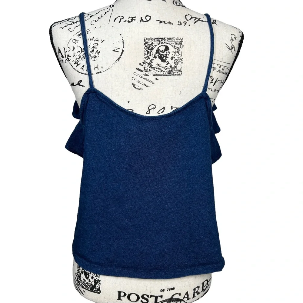 Mango Denim Keyhole Ruffle Tie Front Tank Top - Picture 4 of 9